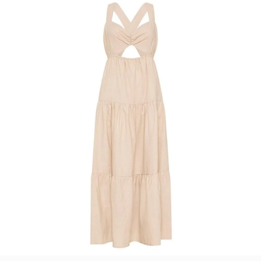 Charlie Holiday Lilian Linen Tiered Cutout Sleeveless Midi Dress